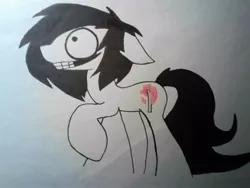 Size: 900x675 | Tagged: artist:lucythecyanidekiller, derpibooru import, jeff the killer, ponified, safe