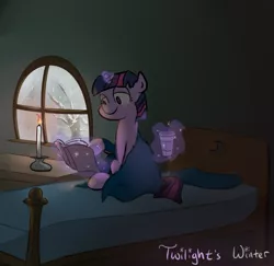 Size: 639x621 | Tagged: artist:bonzoisawesome, bed, book, candle, derpibooru import, safe, solo, twilight sparkle, winter