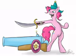 Size: 905x666 | Tagged: artist:bingodingo, derpibooru import, party cannon, pinkie pie, pirate, safe