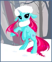 Size: 1167x1400 | Tagged: safe, artist:pony-boggle, artist:softcoremirth, banned from derpibooru, deleted from derpibooru, derpibooru import, snowcatcher, unicorn, hat, image, png, snow, solo, winter