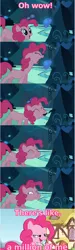 Size: 500x1673 | Tagged: safe, derpibooru import, edit, edited screencap, screencap, pinkie pie, earth pony, pony, too many pinkie pies, :t, bruh, caption, comic, drugs, eating, eyes closed, eyes on the prize, female, glow, image macro, junkie pie, lidded eyes, looking at something, mare, mushroom, nom, one eye closed, open mouth, puffy cheeks, smiling, text, truth, wide eyes, wink