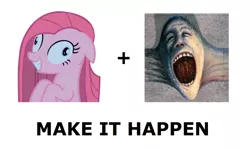 Size: 1176x700 | Tagged: all caps, derpibooru import, exploitable meme, make it happen, meme, pinkamena diane pie, pink floyd, pinkie pie, safe, the wall