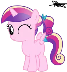 Size: 863x926 | Tagged: artist:andreamelody, cute, derpibooru import, filly, filly cadance, looking at you, ponytail, princess cadance, safe, simple background, smiling, solo, transparent background, vector, wink