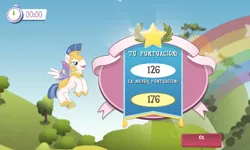 Size: 800x480 | Tagged: safe, derpibooru import, screencap, pegasus, pony, clear the skies, gameloft, glimmer wings, royal guard, spanish, wat