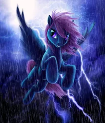 Size: 660x770 | Tagged: artist:voodoo-tiki, derpibooru import, flying, g1, g1 to g4, generation leap, lightning, rain, safe, storm, wind whistler