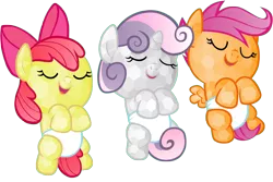 Size: 4800x3200 | Tagged: safe, artist:beavernator, derpibooru import, apple bloom, scootaloo, sweetie belle, crystal pony, pony, baby, baby apple bloom, baby belle, baby pony, baby scootaloo, crystallized, cutie mark crusaders, diaper, foal, sleeping, white diapers