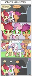 Size: 600x1390 | Tagged: apple bloom, artist:innuendo88, artist:solar-slash, derpibooru import, hypnosis, safe, scootaloo, spanish, sweetie belle, translation