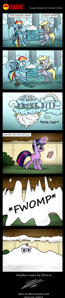 Size: 1024x4700 | Tagged: safe, artist:dori-to, artist:innuendo88, derpibooru import, derpy hooves, rainbow dash, twilight sparkle, pegasus, pony, female, mare, spanish, translation