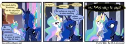 Size: 950x331 | Tagged: artist:gx, comic, derpibooru import, frown, geography, glare, gritted teeth, horsepower, horse puns, names, open mouth, princess celestia, princess luna, pun, safe, sharp teeth, smiling, teeth, traditional royal canterlot voice, tyrant celestia, wide eyes