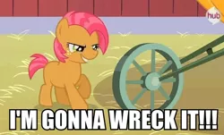 Size: 588x356 | Tagged: babs seed, derpibooru import, image macro, one bad apple, safe, screencap, wheel, wreck-it ralph