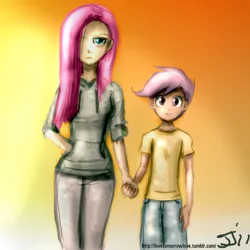 Size: 1280x1280 | Tagged: artist:johnjoseco, artist:trelwin, clothes, derpibooru import, duo, holding hands, hoodie, human, humanized, pinkamena diane pie, pinkie pie, safe, scootaloo