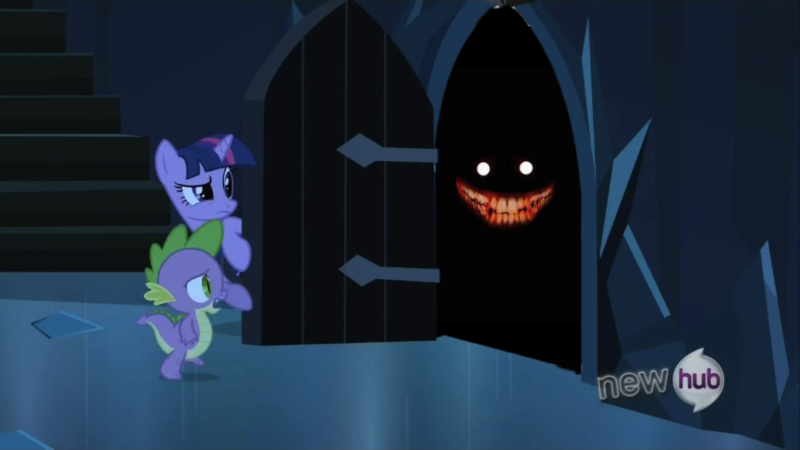 Size: 854x480 | Tagged: derpibooru import, exploitable meme, grimdark, meme, scp, scp-087-b, scp foundation, spike, the scary door, twilight sparkle