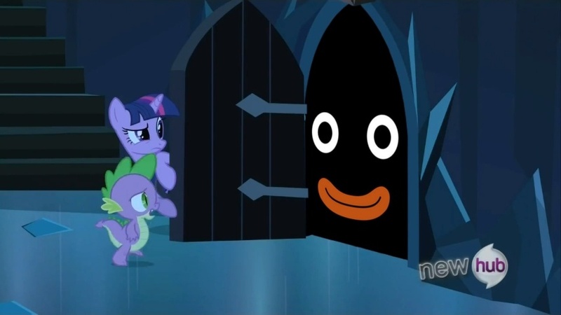 Size: 854x480 | Tagged: derpibooru import, dragonball z abridged, exploitable meme, meme, mr. popo, safe, spike, the scary door, twilight sparkle