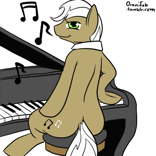 Size: 500x500 | Tagged: suggestive, artist:omnifob, derpibooru import, frederic horseshoepin, earth pony, pony, 30 minute art challenge, implied penis, male, musical instrument, piano, solo, stallion