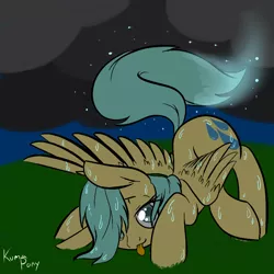 Size: 800x800 | Tagged: suggestive, artist:rainbowdrool, derpibooru import, sunshower raindrops, 30 minute art challenge, :p, bedroom eyes, face down ass up, female, hair over one eye, looking at you, smiling, solo, solo female, spread wings, tongue out, wet