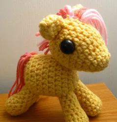 Size: 2146x2257 | Tagged: amigurumi, artist:acrylicsheep, candy mane, crochet, derpibooru import, irl, photo, plushie, safe, solo