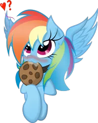 Size: 4339x5470 | Tagged: safe, artist:atmospark, artist:skyline14, derpibooru import, rainbow dash, pegasus, pony, :3, absurd resolution, blushing, collar, colored, cookie, cute, dashabetes, drool, heart, looking up, mouth hold, nom, simple background, smiling, solo, spread wings, transparent background, vector