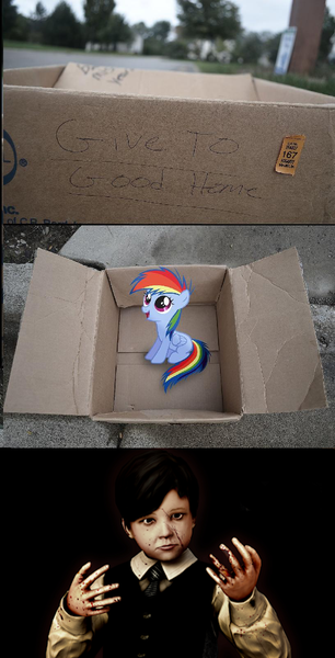 Size: 816x1598 | Tagged: safe, derpibooru import, rainbow dash, pony, fanfic:my little dashie, dashie meme, evil people finding dash meme, exploitable meme, lucius, meme, photo