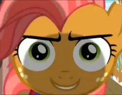 Size: 1237x965 | Tagged: babs seed, close-up, derpibooru import, faic, grin, looking at you, one bad apple, rapeface, safe, screencap, smiling, smirk, solo, special eyes, wide eyes, wtf