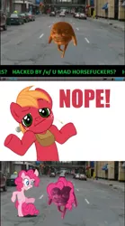 Size: 643x1157 | Tagged: safe, derpibooru import, big macintosh, pinkie pie, earth pony, pony, hacked, hackers, haters gonna hate, male, nope, stallion, wat