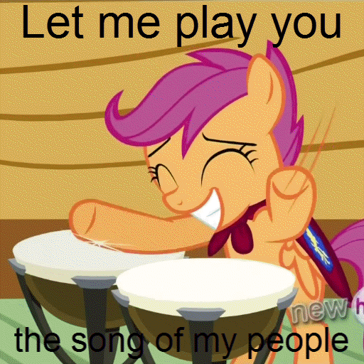 Size: 512x512 | Tagged: animated, bongos, cute, derpibooru import, drums, edit, edited screencap, eyes closed, grin, one bad apple, safe, scootaloo, screencap, screen shake, shaking, smiling, solo, song of my people, vibrating