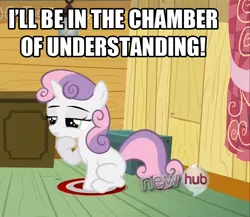 Size: 836x727 | Tagged: safe, derpibooru import, edit, edited screencap, screencap, sweetie belle, pony, unicorn, one bad apple, caption, chamber of understanding, female, filly, for science, futurama, image macro, professor farnsworth, solo, thinking