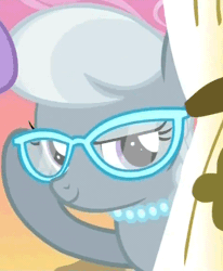 Size: 456x554 | Tagged: animated, derpibooru import, glasses, lidded eyes, one bad apple, safe, scary shiny glasses, screencap, shine, silver spoon