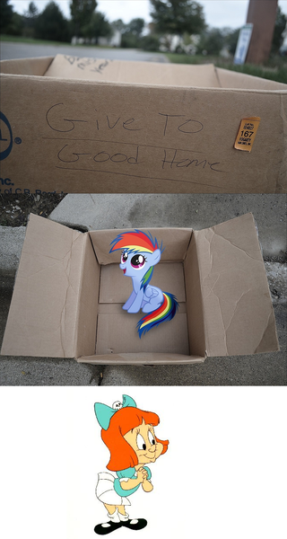 Size: 662x1240 | Tagged: safe, derpibooru import, rainbow dash, pony, fanfic:my little dashie, dashie meme, elmyra, evil people finding dash meme, exploitable meme, meme, photo, this will end in tears and/or death, tiny toon adventures