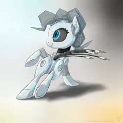 Size: 900x898 | Tagged: artist:rule1of1coldfire, derpibooru import, pinkie pie, plot, robot, safe, solo, underhoof