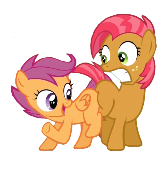 Size: 700x726 | Tagged: artist:kuren247, babscoot, babs seed, butt bump, butt to butt, butt touch, dead source, derpibooru import, grinding, one bad apple, safe, scootaloo