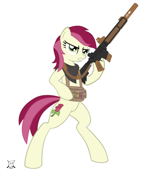 Size: 2767x3376 | Tagged: ar15, artist:shadawg, derpibooru import, eotech, gun, holographic sight, pun, rifle, roseluck, safe, simple background, solo, suppressor, transparent background, weapon, who needs trigger fingers