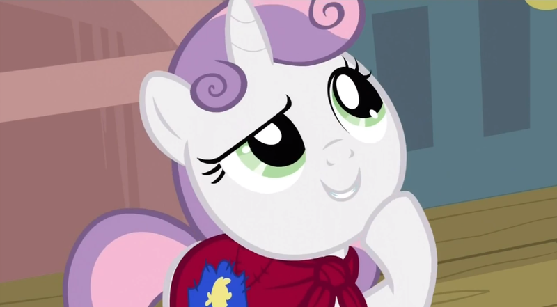 Size: 850x469 | Tagged: derpibooru import, one bad apple, safe, screencap, solo, sweetie belle, thinking