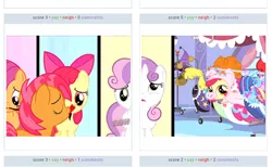 Size: 700x432 | Tagged: apple bloom, babs seed, derpibooru import, exploitable meme, juxtaposition, juxtaposition win, meta, one bad apple, safe, scootaloo, sweetie belle