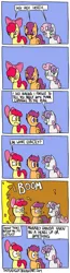 Size: 995x3838 | Tagged: safe, artist:timsplosion, derpibooru import, apple bloom, scootaloo, sweetie belle, earth pony, pegasus, pony, unicorn, one bad apple, bad end, comic, cutie mark crusaders, explosion, implied babs, implied death, implied murder, no pupils, revenge