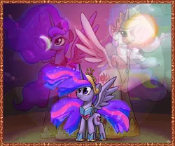 Size: 1500x1250 | Tagged: safe, artist:docwario, derpibooru import, princess celestia, princess luna, twilight sparkle, twilight sparkle (alicorn), alicorn, pony, armor, female, mare, older, spread wings, trio, wings