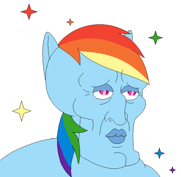 Size: 636x624 | Tagged: artist:aj-shep, derpibooru import, handsome squidward, rainbow dash, safe, spongebob squarepants, squidward tentacles, the two faces of squidward