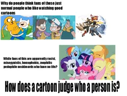 Size: 782x590 | Tagged: adventure time, applejack, brony, derpibooru import, dipper pines, discussion, fandom, finn the human, fluttershy, gravity falls, jake the dog, korra, legend of the gobblewonker, mabel pines, mane six, meta, pinkie pie, question, rainbow dash, rarity, safe, text, twilight sparkle