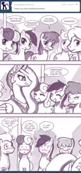 Size: 599x1280 | Tagged: suggestive, artist:johnjoseco, derpibooru import, berry punch, berryshine, bon bon, carrot top, doctor whooves, golden harvest, princess celestia, roseluck, sweetie drops, time turner, alicorn, pony, ask princess molestia, princess molestia, ask, bad touch, blushing, comic, molestation, personal space invasion, tumblr