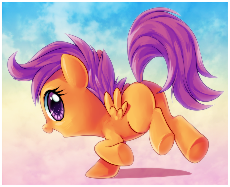 Size: 2040x1658 | Tagged: artist:centchi, cute, cutealoo, :d, derpibooru import, looking at you, looking back, open mouth, plot, safe, scootaloo, solo
