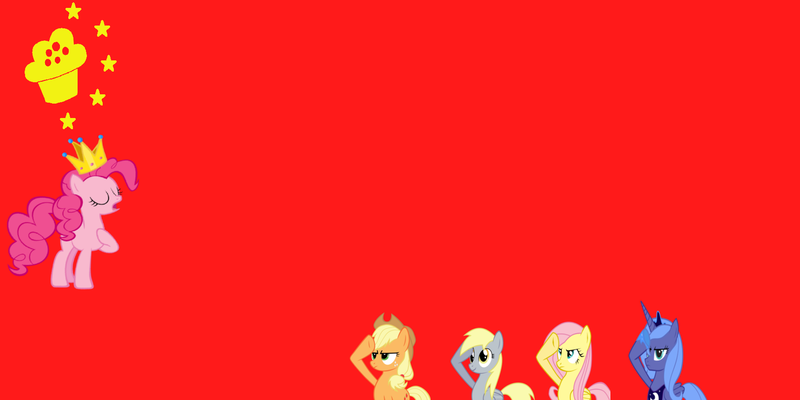 Size: 1722x861 | Tagged: safe, derpibooru import, applejack, derpy hooves, fluttershy, pinkie pie, princess luna, pegasus, pony, crown, eyes closed, female, flag, food, frown, glare, jewelry, mare, muffin, open mouth, rainbow dash salutes, regalia, salute, smiling, wat