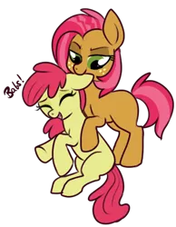 Size: 336x433 | Tagged: apple bloom, appleseed, artist:lulubell, babs seed, derpibooru import, ear bite, one bad apple, safe, shipping, simple background, transparent background
