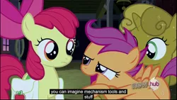 Size: 1920x1080 | Tagged: apple bloom, caption, derpibooru import, edited screencap, one bad apple, safe, scootaloo, screencap, sweetie belle, sweetie gold, youtube caption