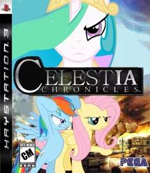 Size: 757x875 | Tagged: safe, artist:nickyv917, derpibooru import, fluttershy, princess celestia, rainbow dash, pony, box art, playstation, sega, valkyria chronicles, video game