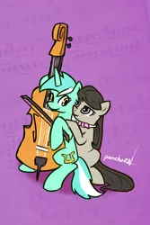 Size: 640x960 | Tagged: artist:ponchuzn, cello, derpibooru import, female, lesbian, lyra heartstrings, musical instrument, octavia melody, octyra, safe, shipping