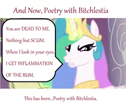 Size: 640x530 | Tagged: bitchlestia, colin mochrie, derpibooru import, image macro, poetry, princess celestia, safe, text, whose line is it anyway