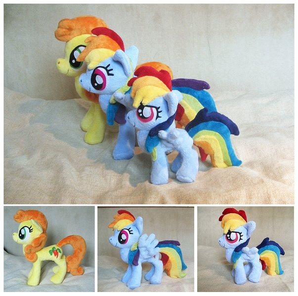 Size: 896x891 | Tagged: artist:spark-strudel, carrot top, derpibooru import, filly, golden harvest, irl, photo, plushie, rainbow dash, safe