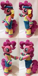 Size: 1024x2070 | Tagged: anthro, anthro plushie, artist:agatrix, derpibooru import, headband, irl, leg warmers, photo, pinkie pie, plushie, safe, solo, workout outfit, wristband