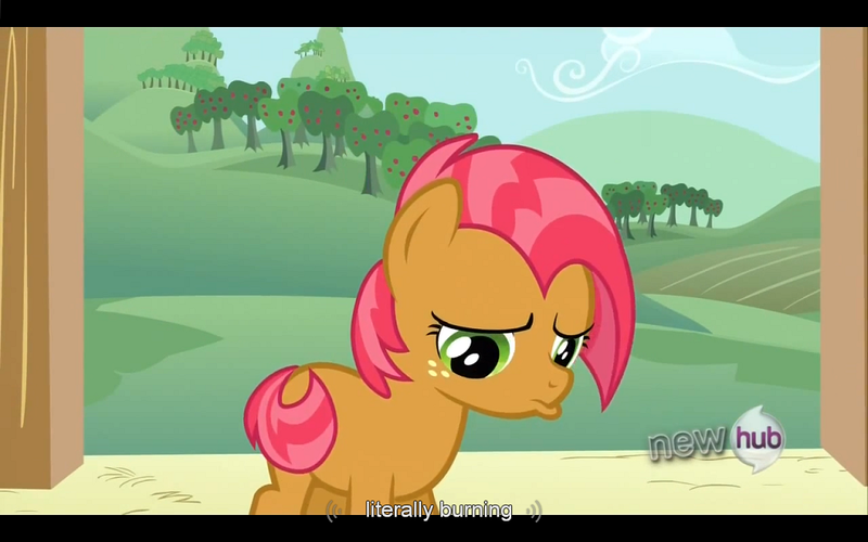 Size: 1024x640 | Tagged: babs seed, derpibooru import, one bad apple, safe, screencap, youtube caption