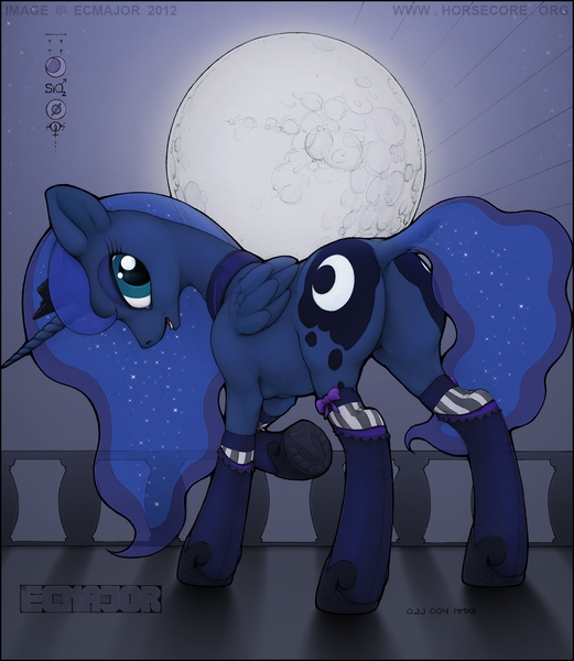 Size: 1254x1444 | Tagged: artist:ecmajor, clothes, derpibooru import, dock, edit, female, moon, moonbutt, night, plot, princess luna, solo, solo female, stockings, suggestive, underhoof