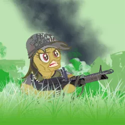 Size: 900x900 | Tagged: artist:chiapetofdoom, bhagavad gita, daring do, derpibooru import, full metal jacket, m60, machine gun, military, safe, soldier, vietnam, war